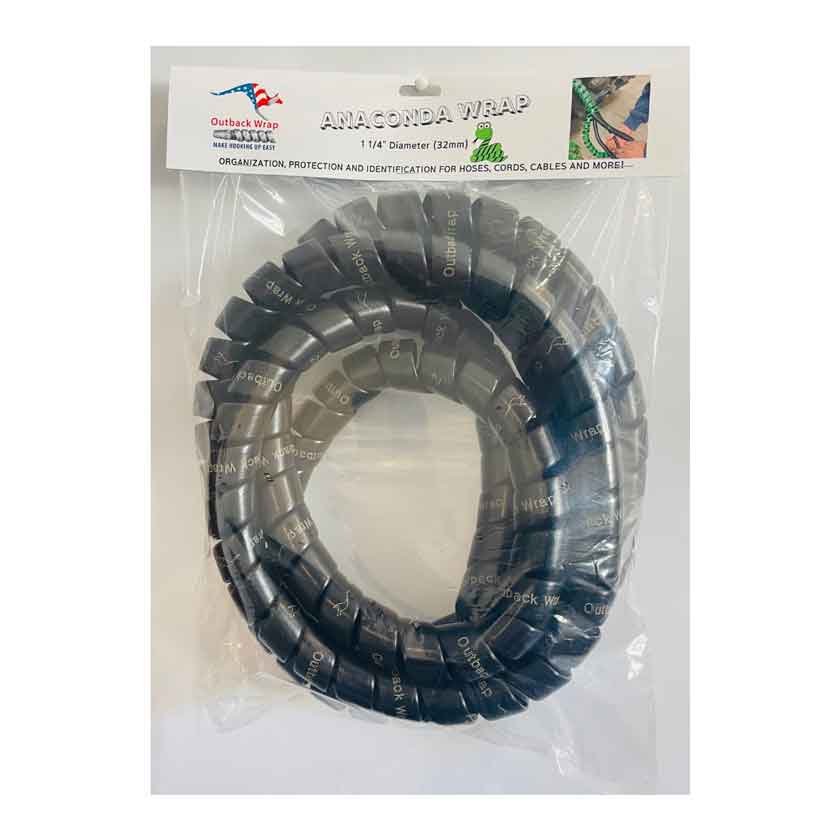 Outback Wrap Anaconda Wrap, in black, is 1 1/4" in diameter (32mm) and will help organize cables and cords.